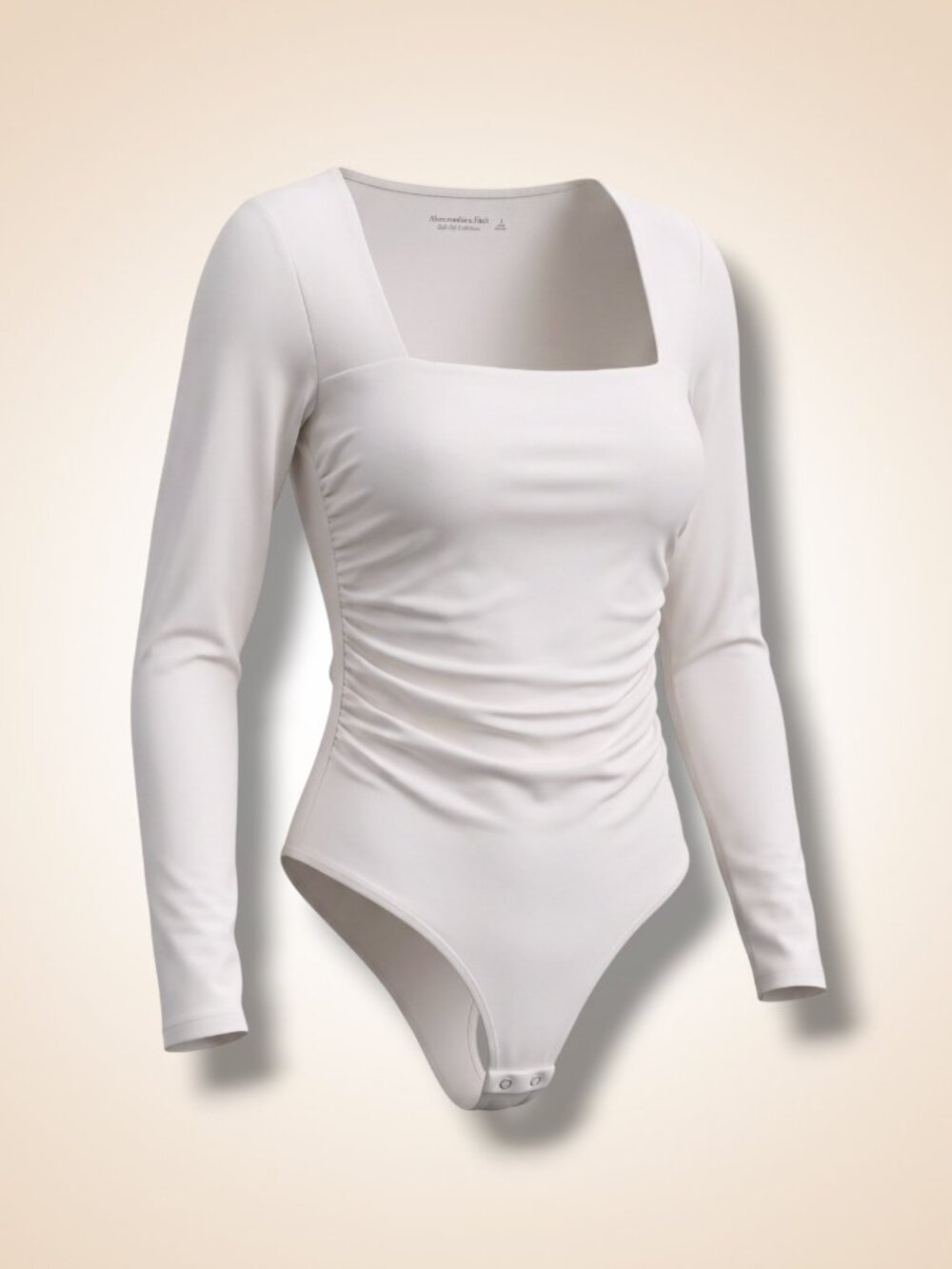 Abercrombie & Fitch Square Neck Ruched White Long Sleeve Bodysuit S